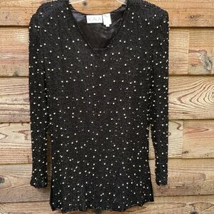 Vintage Scala silk bugle beaded tunic L Holiday